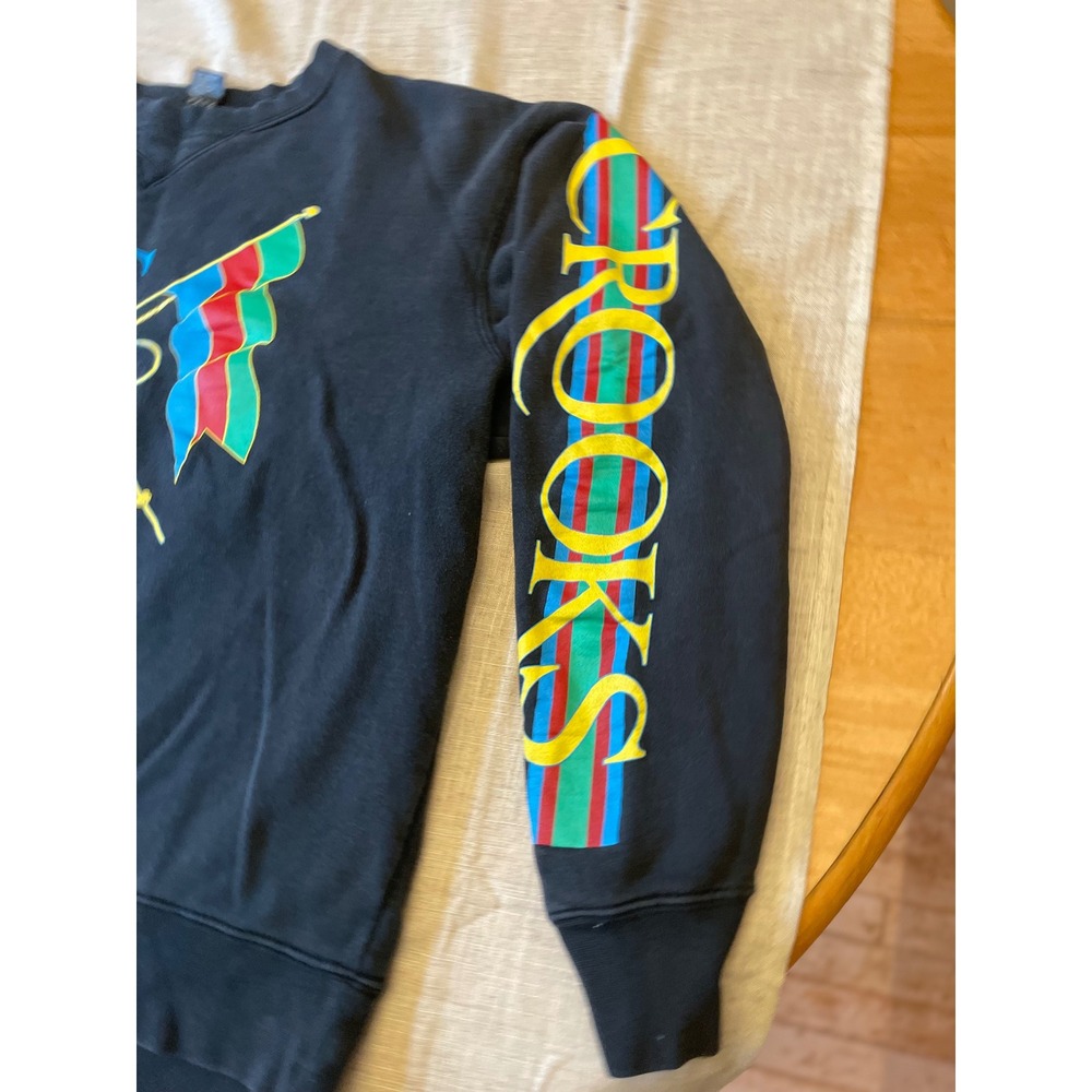 Crooks & Castles Sweatshirt XL Black Pullover Flags Striped Sleeve - Picture 8 of 10